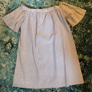 Seersucker off-shoulder dress